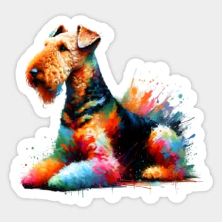 Vibrant Airedale Terrier in Artistic Splashed Paint Sticker